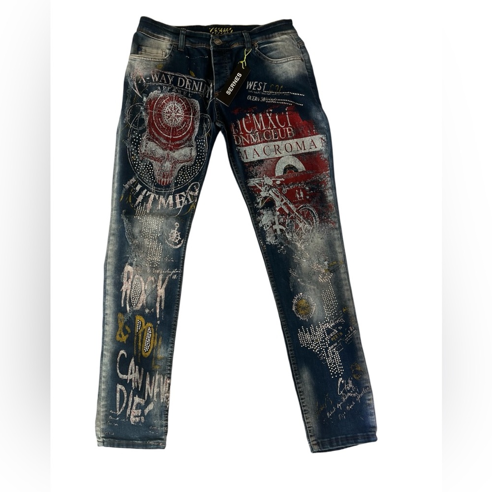 Edgy Graphic Blue Jeans